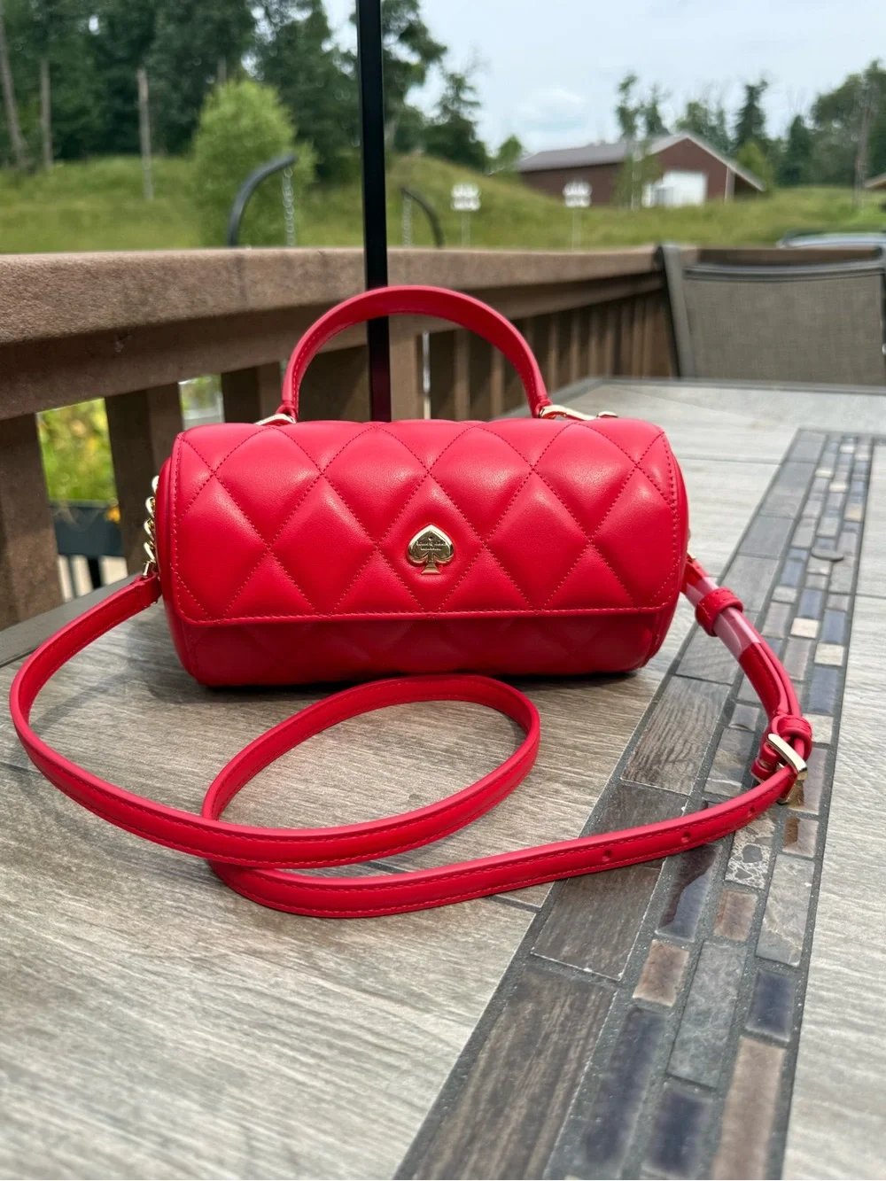 NWOT Kate Spade New York Heart Barrel Quilted Crossbody Bag Ruby Red Novelty